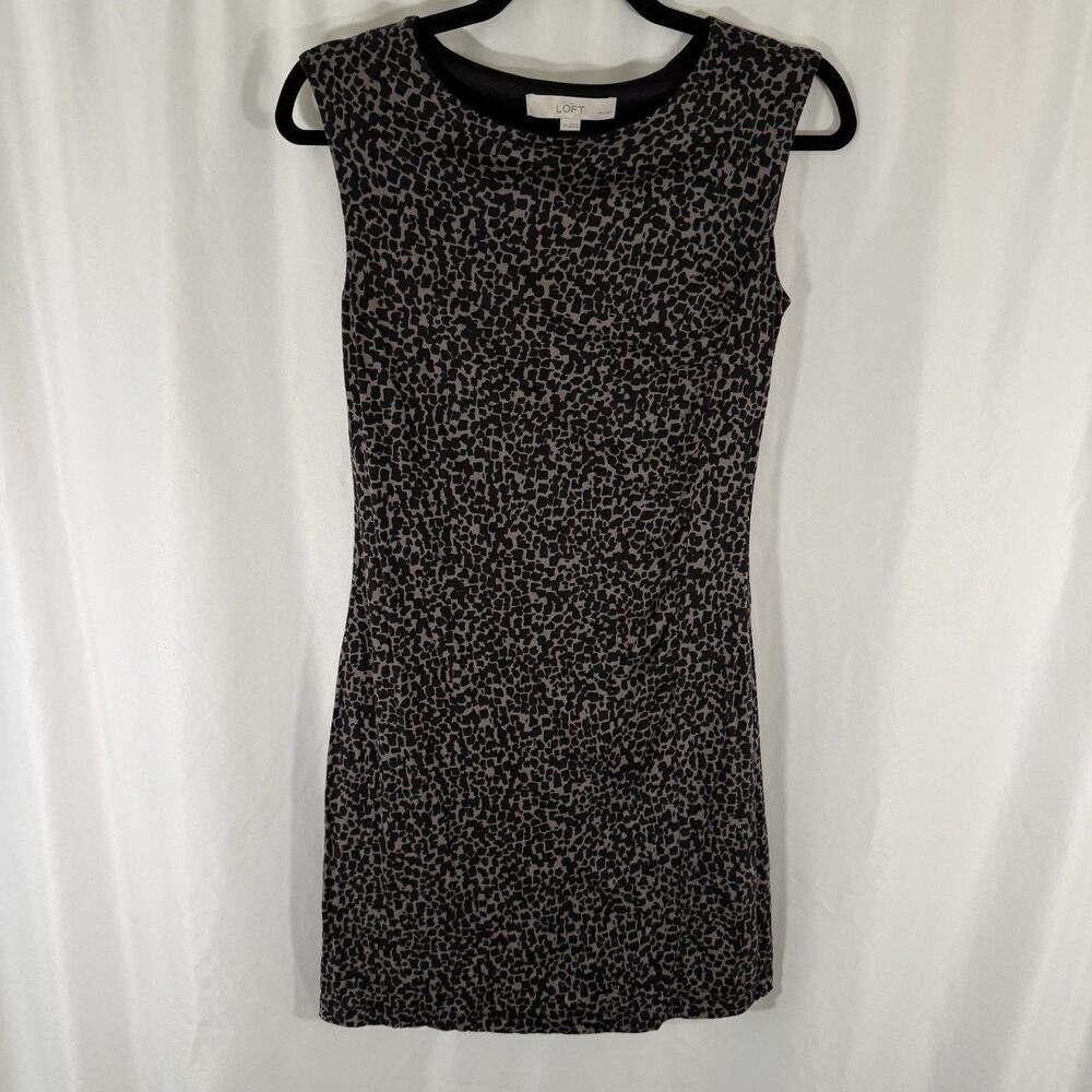 LOFT Dress Women's Small Petite Black Brown Animal Print Sleeveless Round Neck